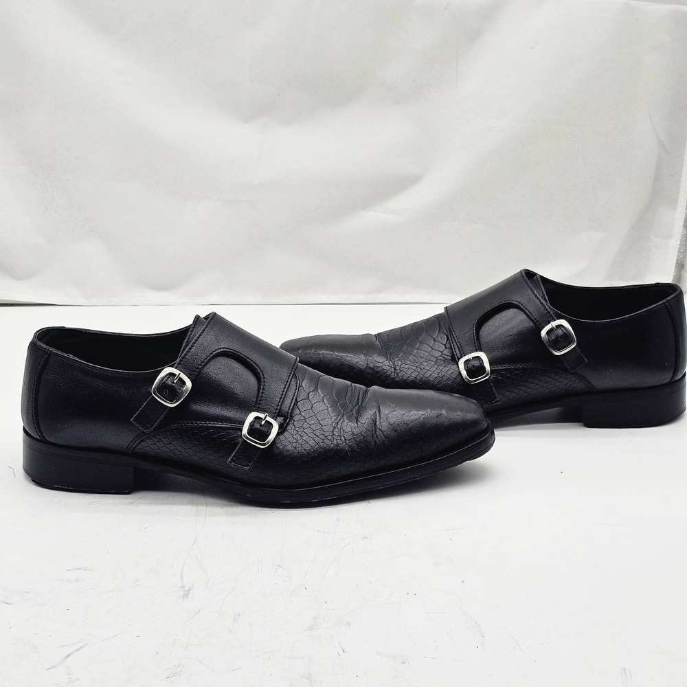 Duca Monk Strap Shoes Mens 43.5 Black Snake Embossed Leather Italy